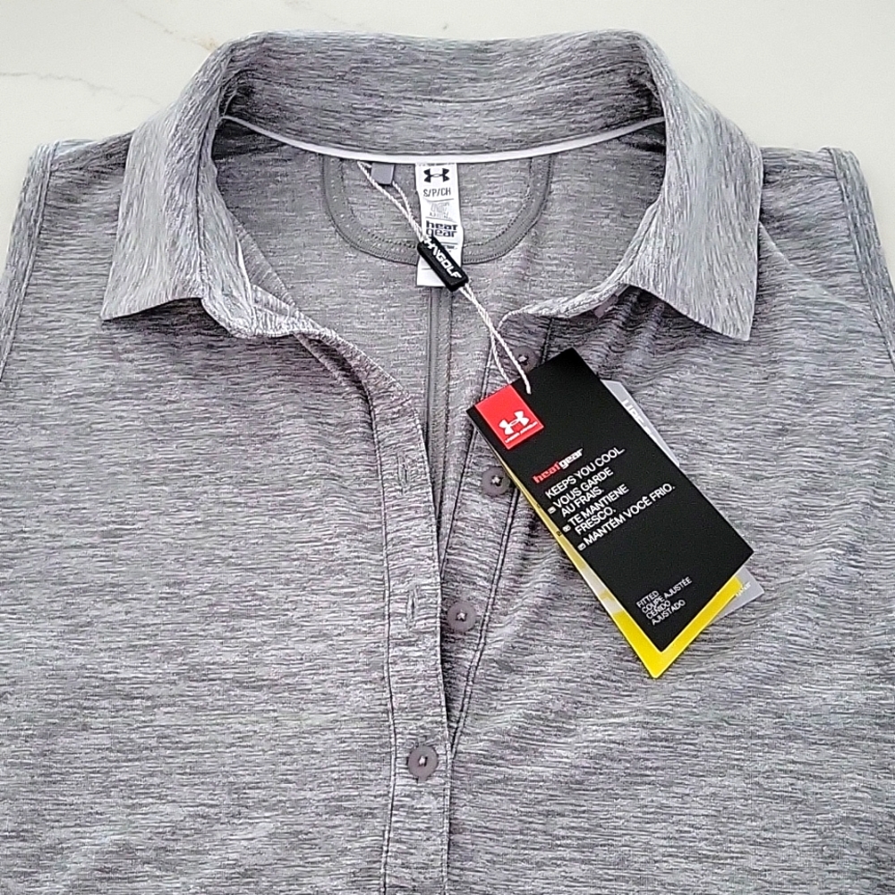 NWT Under Armour Ladies Zinger Sleeveless Golf Polo, Grey, Size S
